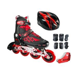 Patines En Linea Ajustables Combo Cougar Ruedas Grandes Rojo